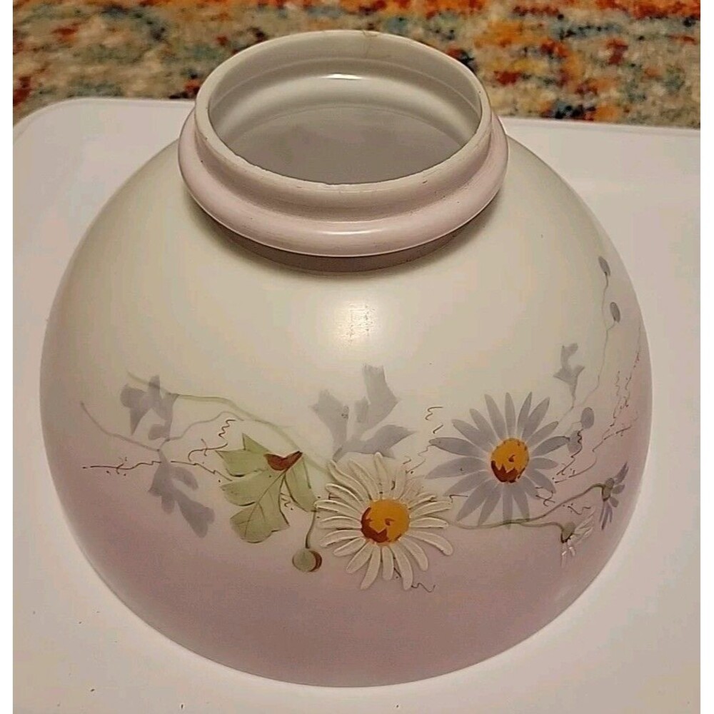 Vtg 10" Pink Milk Glass Daisy Bouquet Oil Or Electric Hanging Dome Lamp Shade